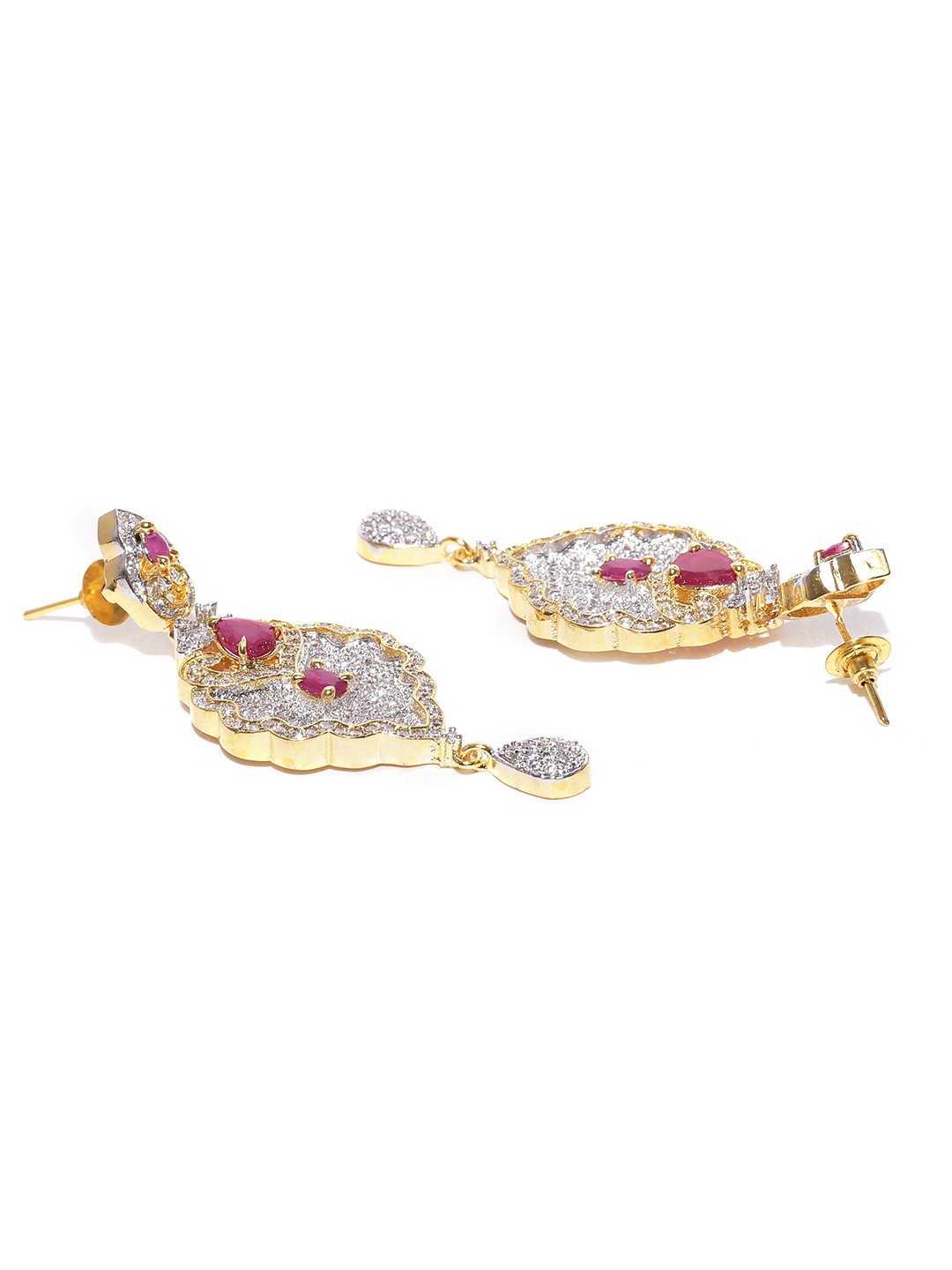 YouBella Silver-Toned  Gold-Toned Classic Drop Earrings